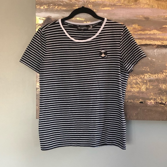 NWOT Karl Lagerfeld Paris Emoji Karl Striped Tee - Picture 3 of 6